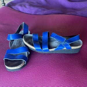 Blue Leather low wedge walking  Sandals